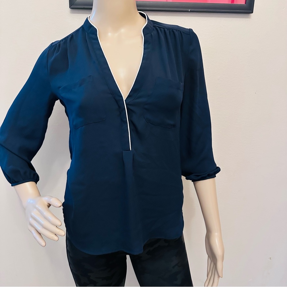 H&M Elegant Navy Blouse with White Accent